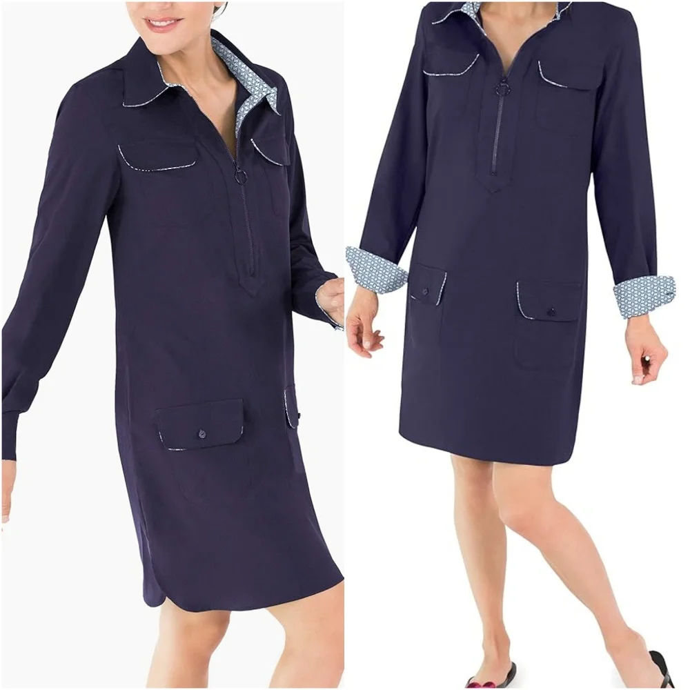 NEW! SUN50 Zip Cover-Up Dress UPF 50+ - Sun Protection Beach Cover Up Dress - Picture 1 of 12